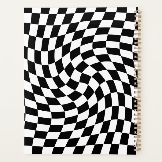 Black & White Warped Checkered Pattern Custom Planer (Rückseite)