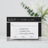 Black & White Wedding Elegance Pearls RSVP Karte (Stehend Vorderseite)