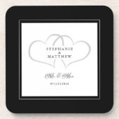 Black & White Wedding Mr & Mrs. Elegant Chic Heart Getränkeuntersetzer (Vorderseite)