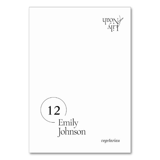 Black & White Wedding Place Cards With Meal Choice Tischnummer