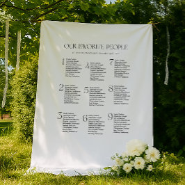 Black White Wedding Seating Chart Fabric 9 Tables Wandteppich