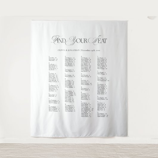 Black & White Wedding Seating Chart Fabric Wandteppich (Vorderseite)