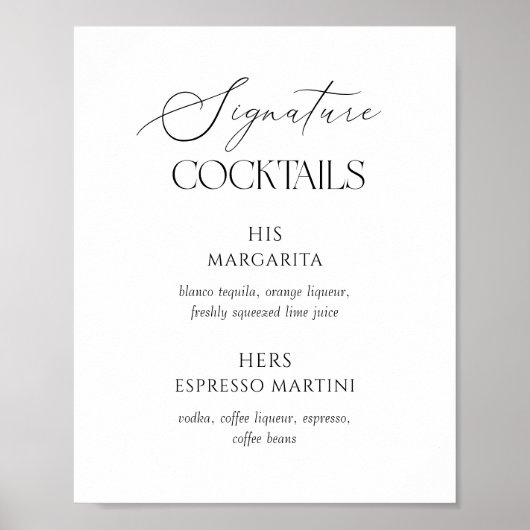 Black & White Wedding Signature Cocktails Poster (Vorne)