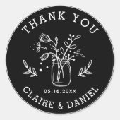 Black & White Wedding Vielen Dank Mason Jar Blume Runder Aufkleber (Vorderseite)