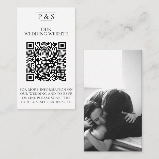 Black & White Wedding Website QR Code Photo Rsvp Begleitkarte (Vorne/Hinten)
