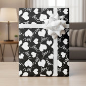 Black & White Whimsical Cursive Love & Hearts Geschenkpapier