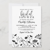 Black White Wildflower Bridal Shower Einladung (Vorderseite)