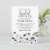Black White Wildflower Bridal Shower Einladung (Stehend Vorderseite)