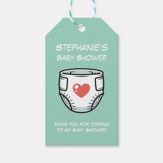 Black & White with a Red Heart Baby Diaper  Geschenkanhänger (Vorderseite)