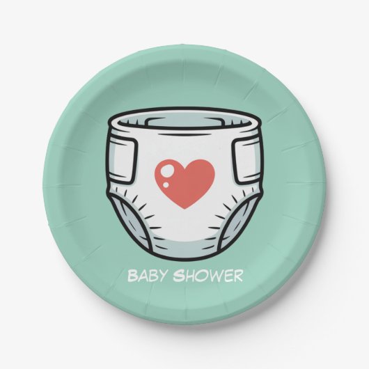 Black & White with a Red Heart Baby Diaper  Pappteller (Vorderseite)