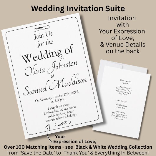 Black & White with Infinity Scroll Wedding Suite, Einladung