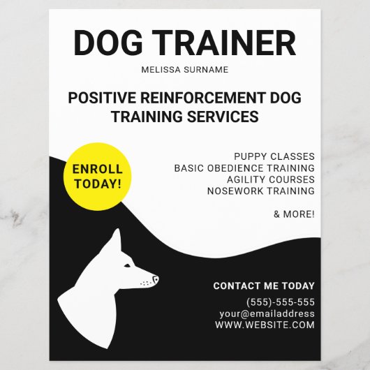 Black & White With Yellow Dog Design - Dog Trainer Flyer (Vorne)
