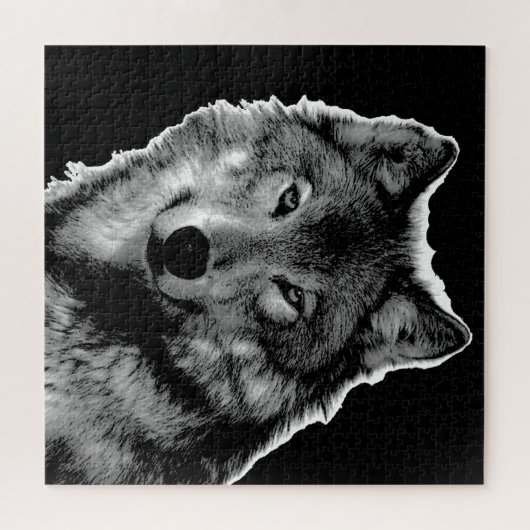 Black & White Wolf Artwork - Wild Animals Puzzle (Horizontal)