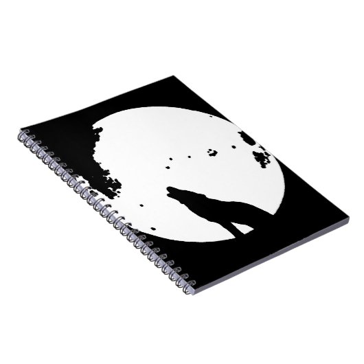Black & White Wolf Howling auf dem Moon-Notebook Notizblock (Rechte Seite)