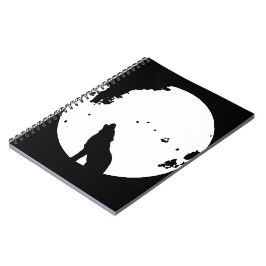 Black & White Wolf Howling auf dem Moon-Notebook Notizblock (Linke Seite)
