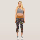 Black White Wolves Moonlight Autumn Leaves Capri Leggings (Vorderseite)