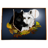 Black White Wolves Moonlight Autumn Leaves Große Geschenktüte (Vorderseite)