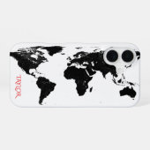 Black & White World Map – Personalized iPhone 16 Hülle (Rückseite (Horizontal))