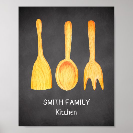 Black White Yellow Kitchen Utensils Chalkboard Poster (Vorne)