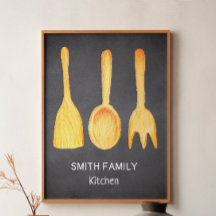 Black White Yellow Kitchen Utensils Chalkboard