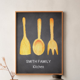 Black White Yellow Kitchen Utensils Chalkboard Poster