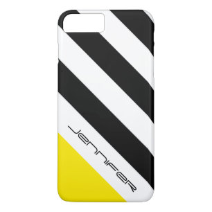 Black, White, Yellow Stripe Chic Minimalist Name Case-Mate iPhone Hülle