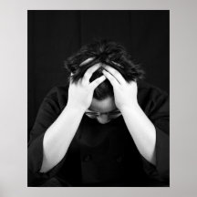 Black & White Young Man Head in den Händen 16x20