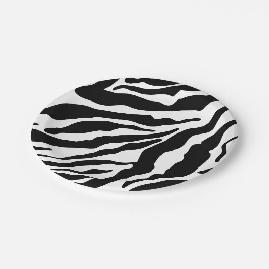 Black& White Zebra Stripes Pattern Animal Print Pappteller (Schrägansicht)
