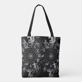 Black + White Zodiac Astrological Signs on a Tasche