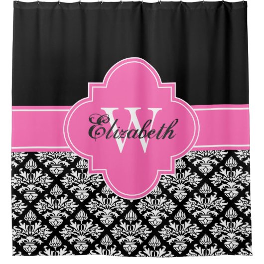 Black Whlpool LG Damask #3 CB1IR Hot Pink Monogram Duschvorhang (Vorderseite)