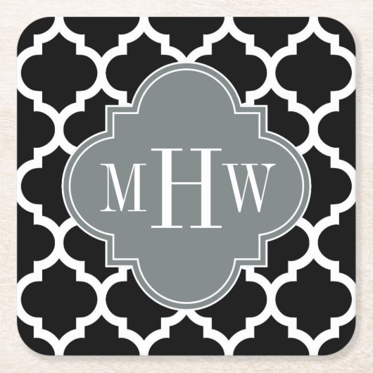 Black Whmarokkanisch #5 Charcoal 3 Initial Monogra Rechteckiger Pappuntersetzer (Vorderseite)