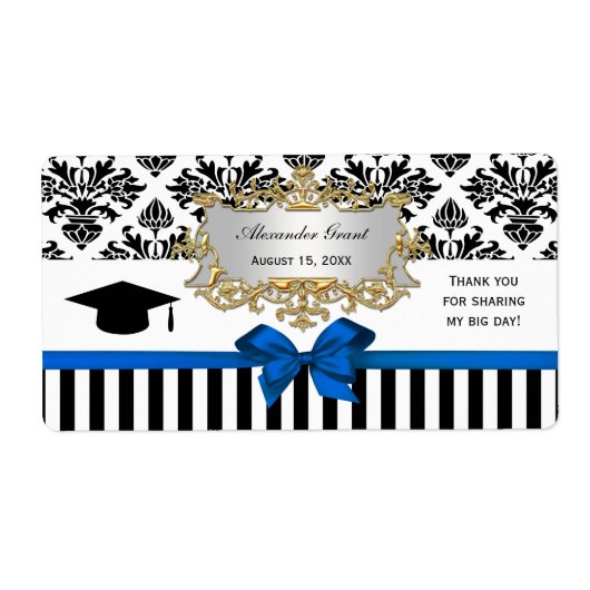 Black Whstreifen Damask Blue Water Label Grad (Vorne)