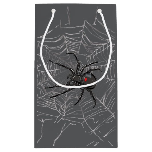 Black Widow Spider And Spiderweb Drawing Art Kleine Geschenktüte (Rückseite)