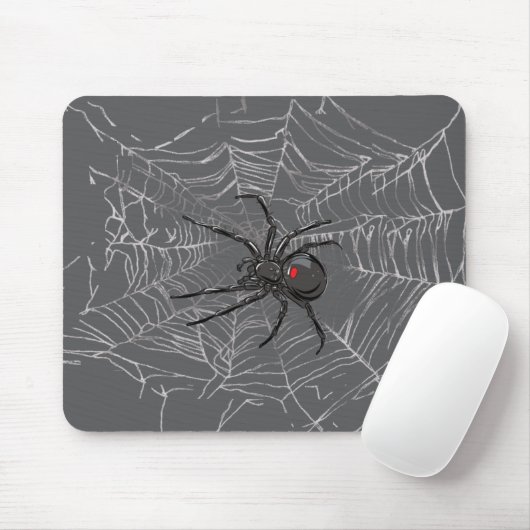 Black Widow Spider And Spiderweb Drawing Art Mousepad (Mit Mouse)