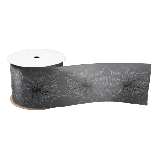 Black Widow Spider And Spiderweb Drawing Art Satinband (Spule)