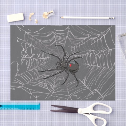 Black Widow Spider And Spiderweb Drawing Art Seidenpapier (Handwerk)