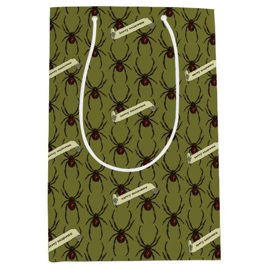 Black Widow Spider Halloween Pixel Art Pattern Mittlere Geschenktüte (Vorderseite)