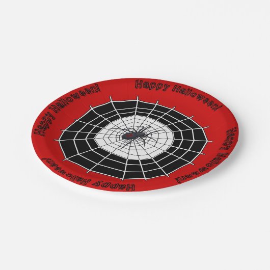 Black Widow Spider Happy Halloween Party Pappteller (Schrägansicht)