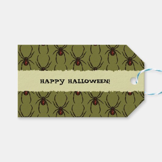 Black Widow Spider Happy Halloween Pixel Pattern Geschenkanhänger (Vorderseite (Horizontal))