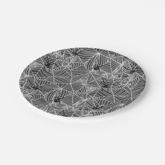 Black Widow Spider Web Grau Pappteller (Schrägansicht)