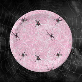 Black Widow Spider Web Pink Pappteller