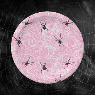Black Widow Spider Web Pink Pappteller
