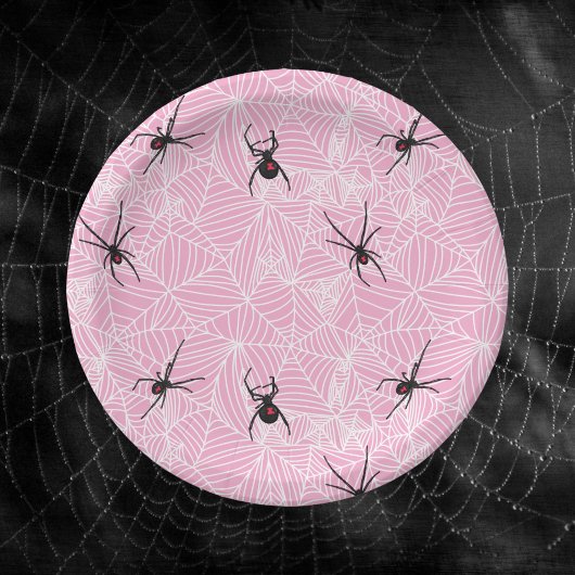 Black Widow Spider Web Pink Pappteller