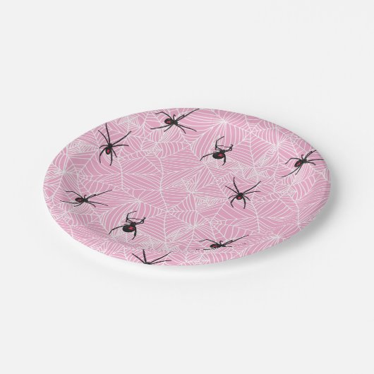 Black Widow Spider Web Pink Pappteller (Schrägansicht)