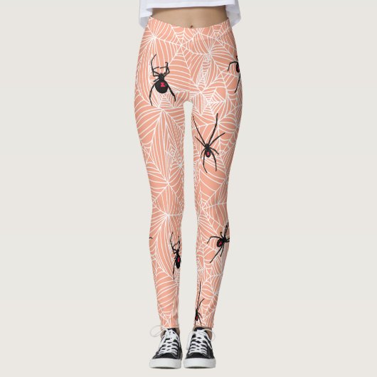Black Widow Spider Webs Pastel Peach Costume Leggings (Vorderseite)