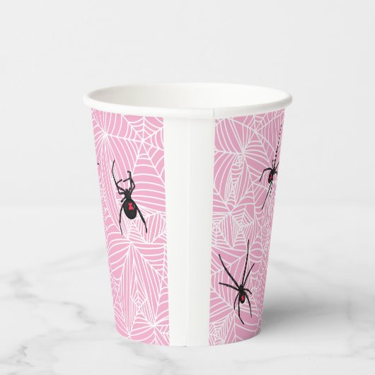 Black Widow Spider Webs Pastel Pink Pappbecher (Rechts)
