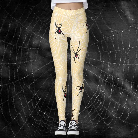 Black Widow Spider Webs Pastel Yellow Costume Leggings