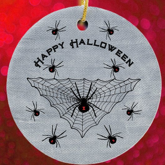 Black Widow Spiders Red Marks in Web White Keramik Ornament