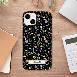 Black Wild Flowers Pattern Case-Mate iPhone 14 Hülle