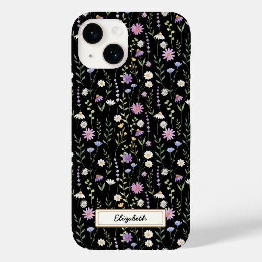 Black Wild Flowers Pattern Case-Mate iPhone Hülle (Rückseite)